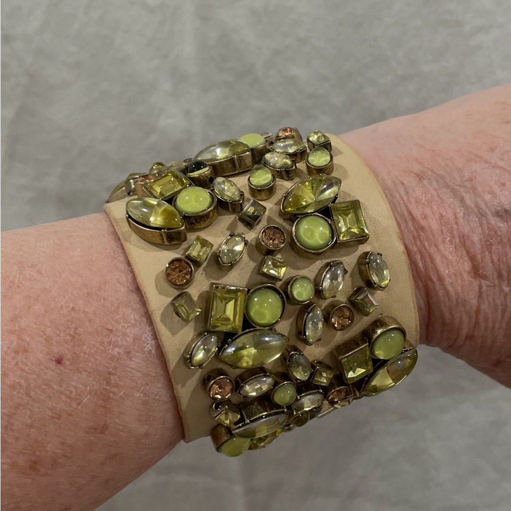 Betsey Johnson leather rhinestone massive bracelet 7.5” long 2” wide amazing! - Picture 2 of 11